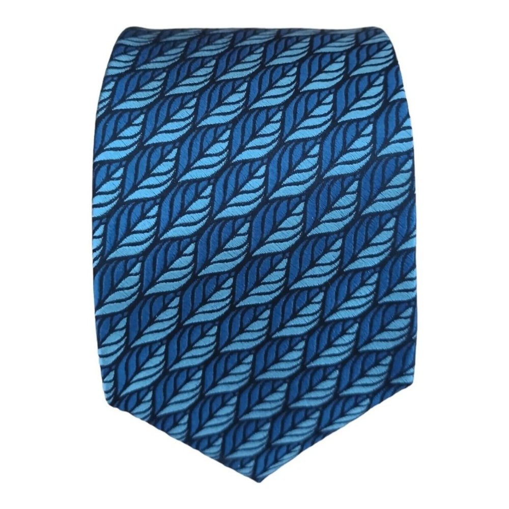 ERMENGILDO ZEGNA BLACK TAG Blue Leaf Silk Tie ITALY 58"/ 3.2" EC